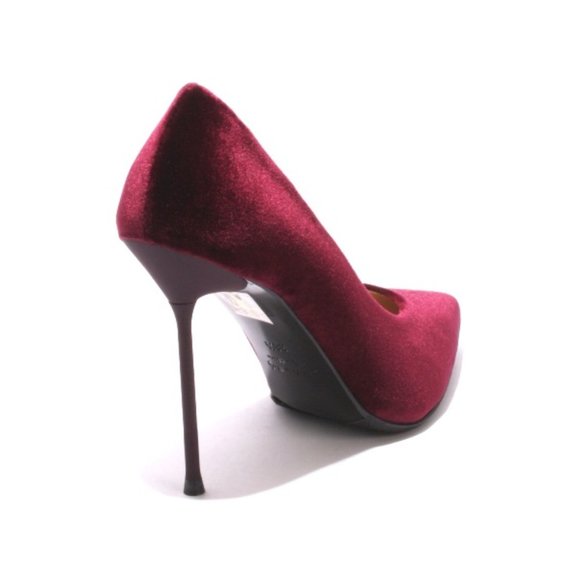 ITALIAN Burgundy Velour Leather Pointy Heel Pumps - Picture 4 of 8